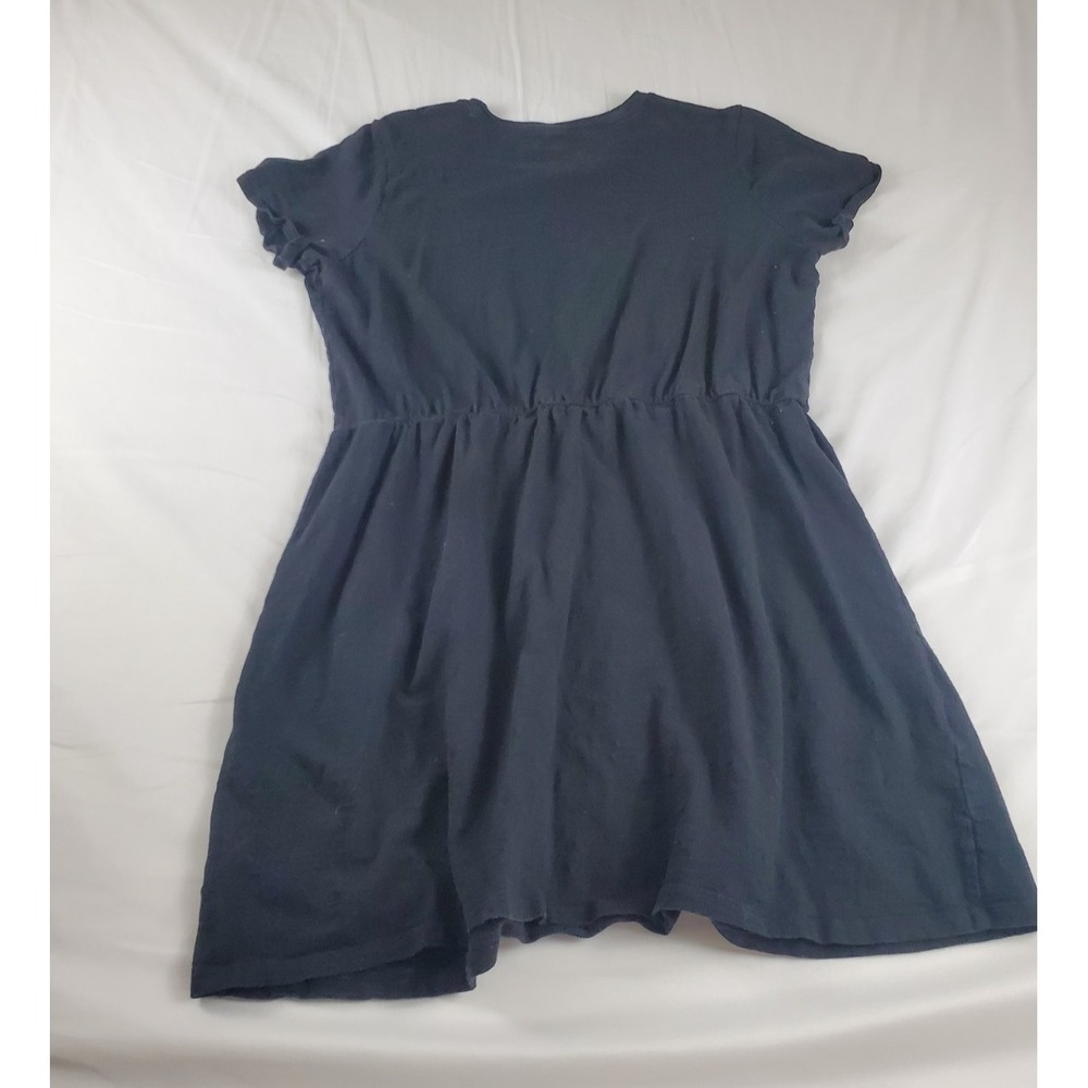Black Short Sleeve Elastic Waist Cotton T-Shirt Dress Crew Neck Casual Mini